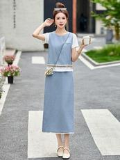休闲时尚马甲套裙女2025夏季新款洋气减龄百搭半身裙三件套，女装套装/套裙，玖莱伊
