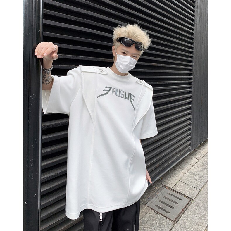 现货!25男士设计感肩章垫肩印花短袖T恤DX113-P78现货,男装T恤,电商B288