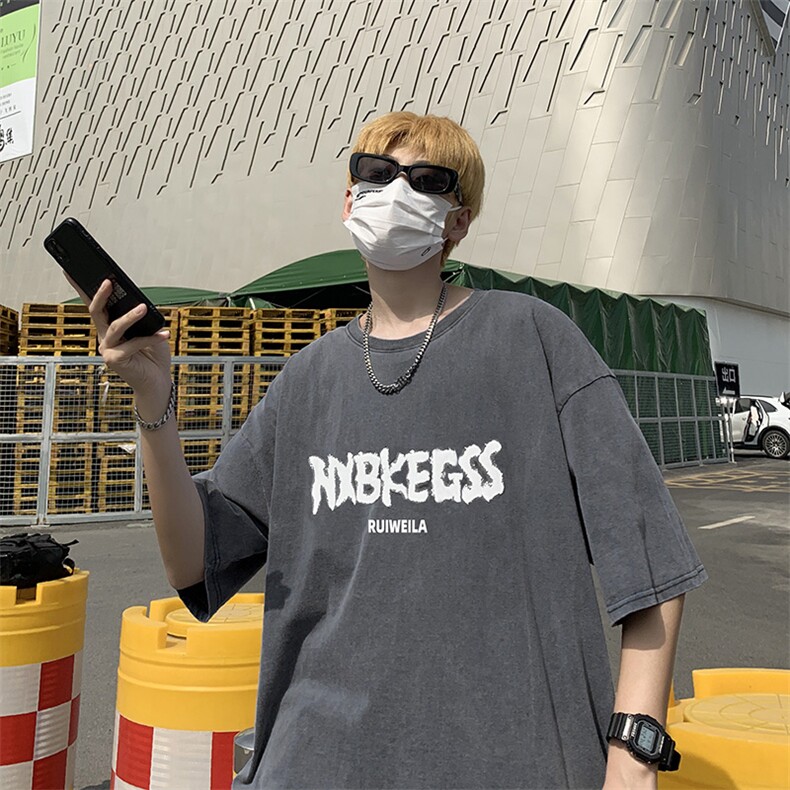 复古水洗短袖t恤男夏季美式高街潮牌上衣体恤T0398-P35,男装T恤,星座308B-1