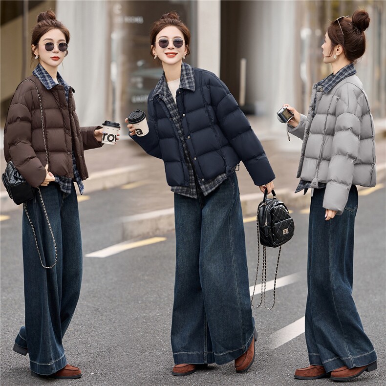 现货假两件套羽绒服女2025年冬季新款女装时尚休闲泡芙羽绒服,女装羽绒服,关键词