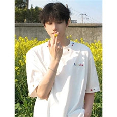 万针刺绣短袖T恤衫宽松百搭短袖D328-QBS03-P35，男装T恤，电商D328