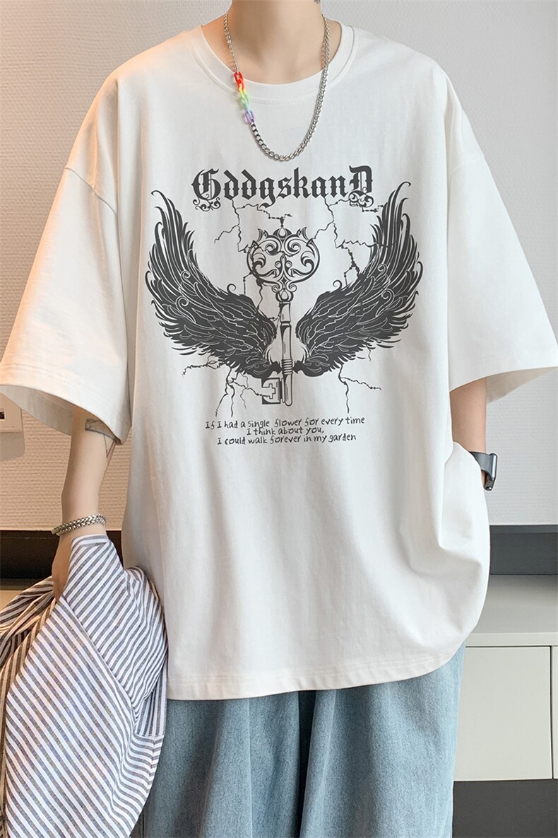 已注册/夏季内景翅膀印花宽松短袖T恤男潮休闲打底衫DT00574/P25,男装T恤,电商B316