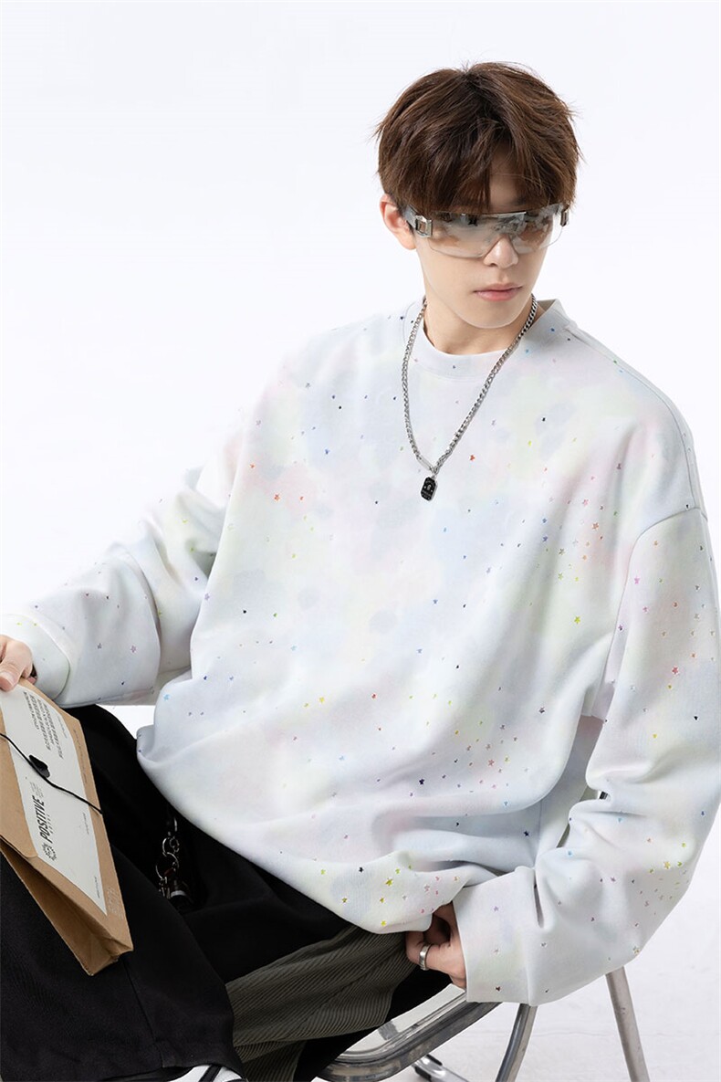 美式重磅扎染满天星长袖T恤男女同款潮高街宽松卫衣W4680-特价P50,男装T恤,电商A007