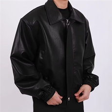 770-P64韩系街头PU皮外套男秋季cityboy潮流痞帅机车服套装宽松，男装休闲套装，电商B323A