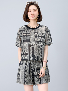 亚麻套装女2025年夏季新款时尚宽松中年妈妈大码棉麻短款两件套图片