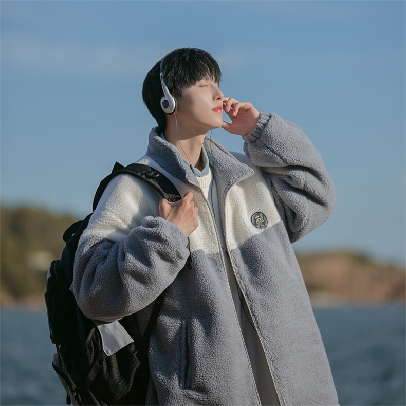 B225-W8414-P125-X148-标签拼接羊羔毛棉服-材质-60%棉-40%涤纶,男装棉衣,电商B225