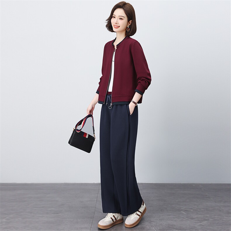 2025年新款休闲运动两件套装女开衫卫衣小衫弯刀裤宽松显瘦直筒裤，女装套装/套裙，璐依舞