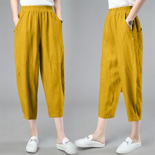 2024夏季新款简约气质时尚舒适松紧裤腰休闲九分裤，女装休闲裤，江忆布依