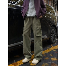 美式vibe高街多口袋工装裤男休闲宽松直筒裤潮牌裤子K5975-P67，男装休闲裤，星座412-2