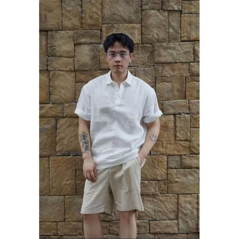 网图！高级松弛老钱风含麻轻薄夏季短袖-EX51007-特批25,男装T恤,电商A061
