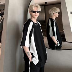 2026主推款棉质凉感抗菌夏季黑白拼接短袖T恤男DT120-特P25，男装T恤，电商C307