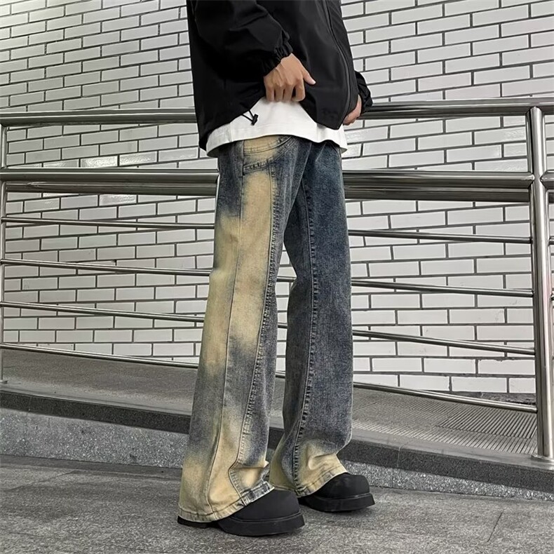 牛仔裤男韩版潮流高街帅美式拼色个性2024冬季ins长裤RK1314-P49,男装牛仔裤,星座412-2