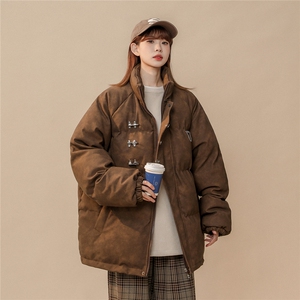 1立领PU皮复古做旧面料金属飞机扣大码M-5XL棉衣MY77726P148控198图片