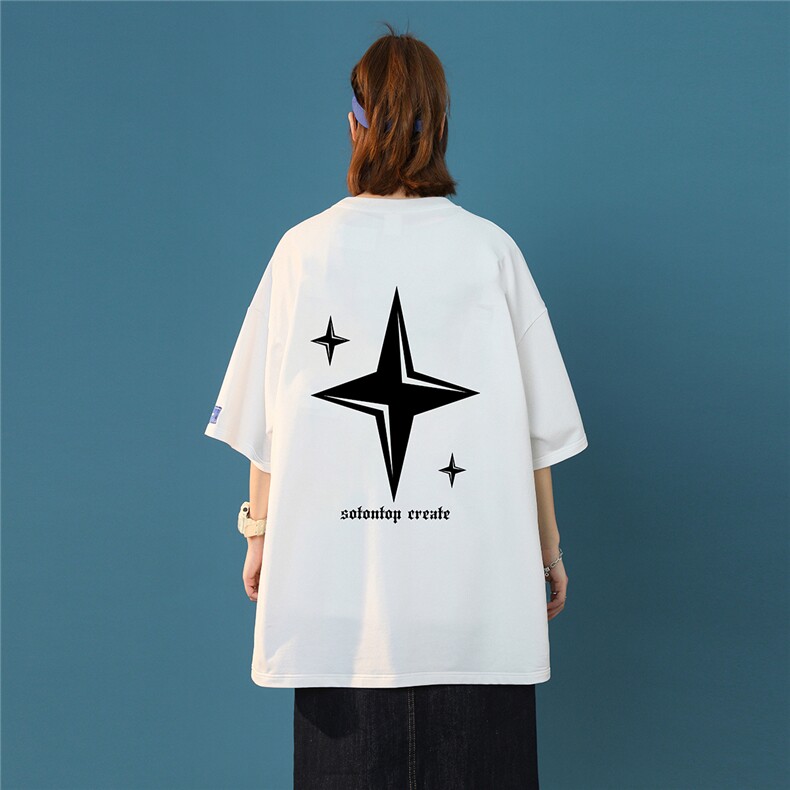 2025夏季新款 星星几何印花中性风港风休闲短袖T恤T879/P28控39图片