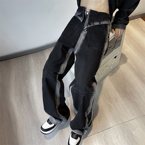 美式渐变牛仔裤男秋季高街ins潮牌直筒长裤宽松阔腿裤 K7353-P50图片