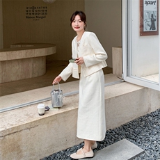 现货-2026年春季法式优雅压褶拼接两件套套裙女温柔风气质穿搭，女装套装/套裙，霓裳依族