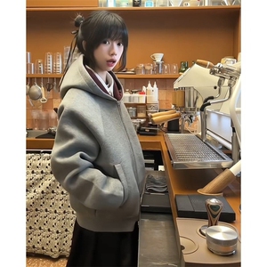 帝王红内空气层卫衣男春秋高级感重磅短款连帽衫cleanfit开衫外套图片