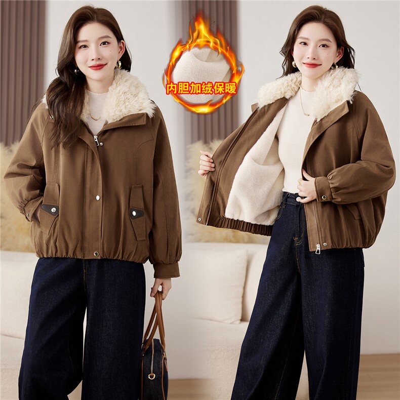 现货】时尚减龄洋气加绒外套2025年秋冬新款宽松加厚派克服，女装棉衣/棉服，仁梯
