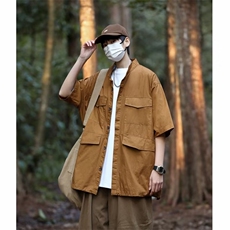 日系五分袖春夏季新款衬衫潮流慵懒男方领宽松型衬衫AC92P38，男装衬衫，星座1116-2