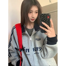 5304-P55原版做工纯棉华棉复合休闲宽松拉链卫衣外套薄款，女装卫衣/绒衫，星座617A-2