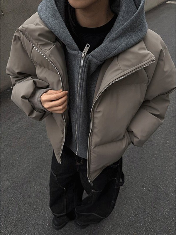 网图美式假两件pu皮短款棉服男款冬季加厚工装棉袄连帽外套特P89,男装皮衣,电商C306-1