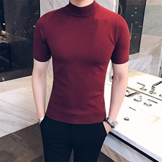 男士毛衣半高领春秋内搭短袖针织衫男紧身中领纯色线衣修身打底衫，男装针织衫/毛衣，星座506A