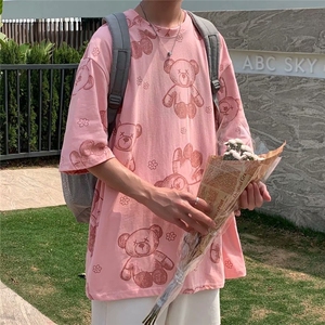 宽松城市风貌T恤五分袖时尚潮牌男日常圆领青春流行印花嘻哈夏季图片