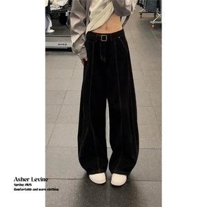 美式复古cleanfit弯刀牛仔裤男女新款宽松高街直筒阔腿镰刀裤子潮图片
