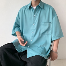 短袖纯色衬衫文艺男青年夏季新款港风宽松冰丝坠感衬衣CS8805-35，男装衬衫，星座214-3