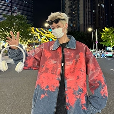 宽松型美式复古扎染水洗牛仔夹克外套无品牌潮流新款慵懒日系，男装夹克，星座716-3