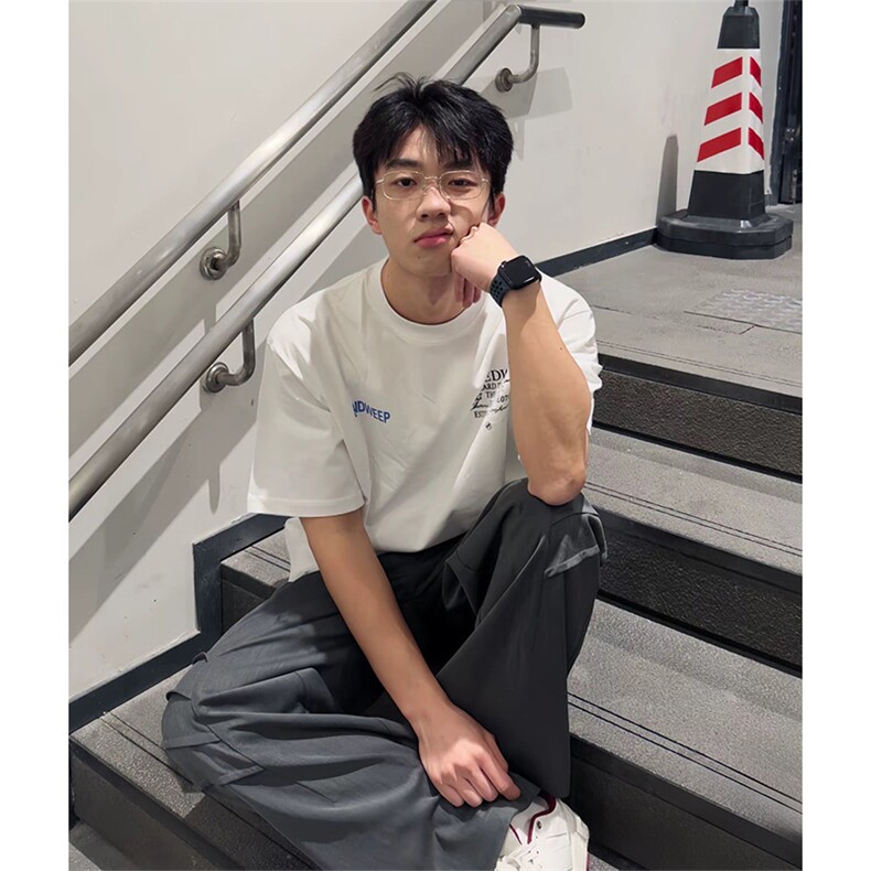 音得物210克现货宽松纯棉美式潮牌印花落肩袖纯棉T恤AT21128,男装T恤,电商A443