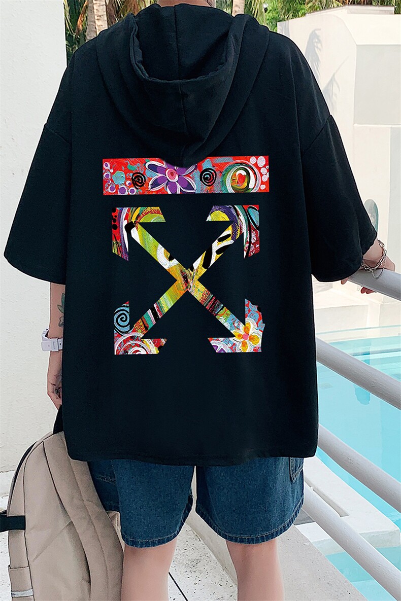 LD54169-P45连帽短袖t恤男大码胖子带帽五分袖中袖,男装T恤,电商A040