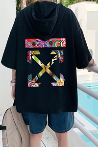 LD54169-P45 连帽短袖t恤男大码胖子带帽五分袖中袖图片