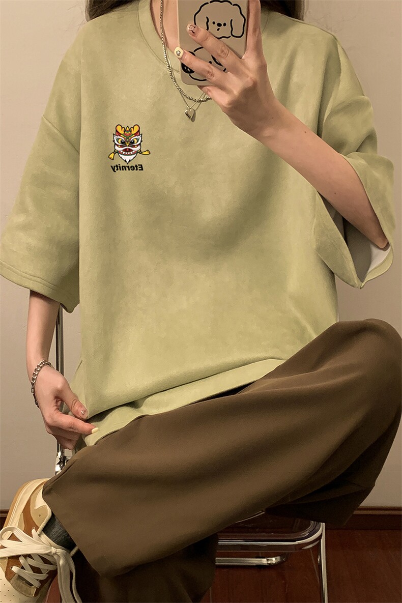 中性2026夏装新款宽松麂皮绒短袖T恤男女情侣装大码半袖衫S301P25,男装T恤,电商A233-1
