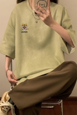 中性2026夏装新款宽松麂皮绒短袖T恤男女情侣装大码半袖衫S301P25，男装T恤，电商A233-1