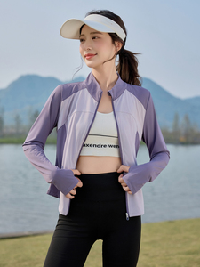 夏季冰丝透气户外防晒衣女2025新款时尚拼色修身瑜伽防晒服薄外套图片