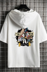 LD54016-P45连帽短袖t恤男大码胖子带帽五分袖中袖网格挂拍，男装T恤，电商A040A