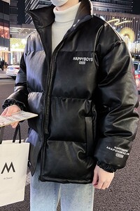新款立领pu皮印花棉衣男秋冬季加厚面包服外套保暖棉服MY613-P115图片