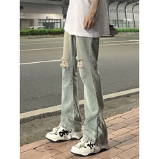 B221美式ins高街暗黑小众拉链破洞牛仔裤LK23076-P65控88，男装牛仔裤，电商B221