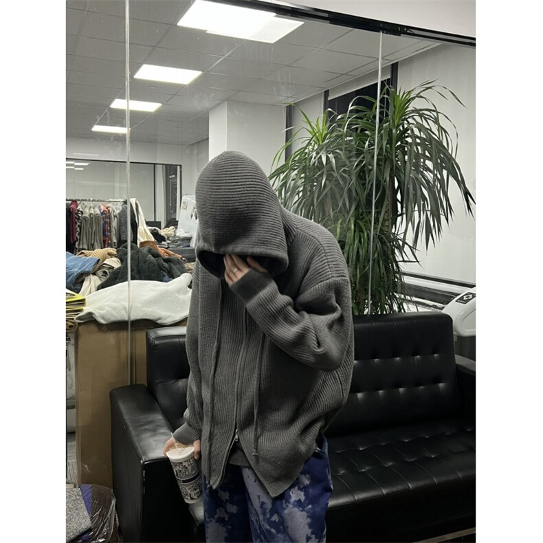 濮院针织双头拉链慵懒连帽套头毛衣休闲宽松情侣衫外套MF99p65,男装针织衫/毛衣,电商D256-2(原A064-2)