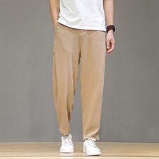 中国风男装亚麻休闲裤子男宽松棉麻阔腿长裤QT6008-1-K031-1P65，男装休闲裤，电商A008