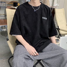 冰丝鹿皮绒衣服男宽松短袖T恤ins港风日系上衣嘻哈T1021-P30，男装T恤，星座512-2