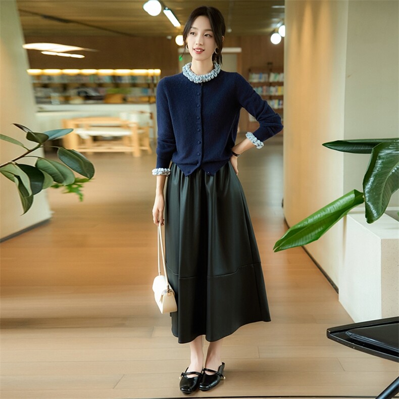 2025年女士秋季木耳领长袖开衫，女装针织衫/毛衣，暖烁羊绒