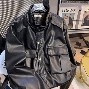 美式机车工装皮衣潮流休闲外套春装潮牌痞帅皮夹克男士W5895-P77图片