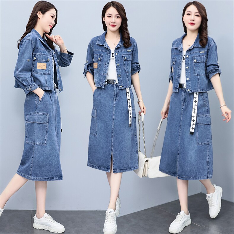欧洲站牛仔套装女2024春秋新款休闲时尚洋气减龄外套半身裙两件套图片