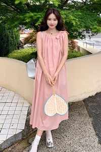 粉色法式系带无袖连衣裙女2025夏新款宽松显瘦遮肉后背镂空背心裙图片