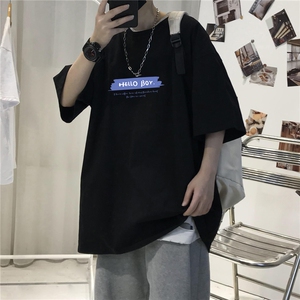 CL3男女中性圆领短袖半袖T恤衫外套大码蓝字母印花学生TEE潮宽松图片
