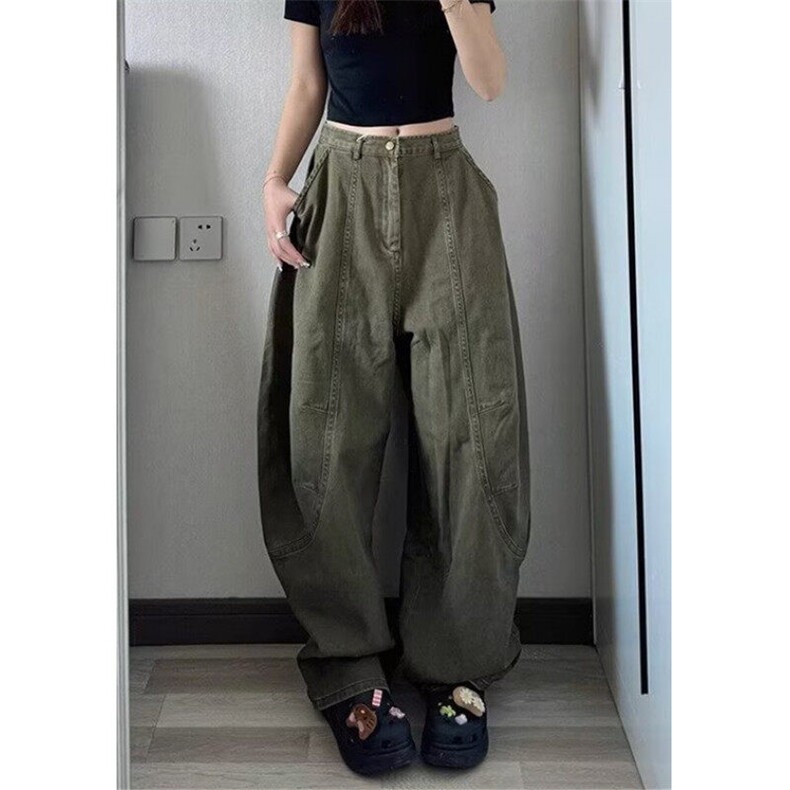 文艺潮流美式复古军绿色工装裤慵懒ins原宿日系新款简约 N6075图片