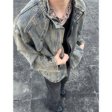 复古解构毛边水洗牛仔外套男士街头拉链立领机车夹克短款JB05，男装工装外套，星座1116A（原606A-3）