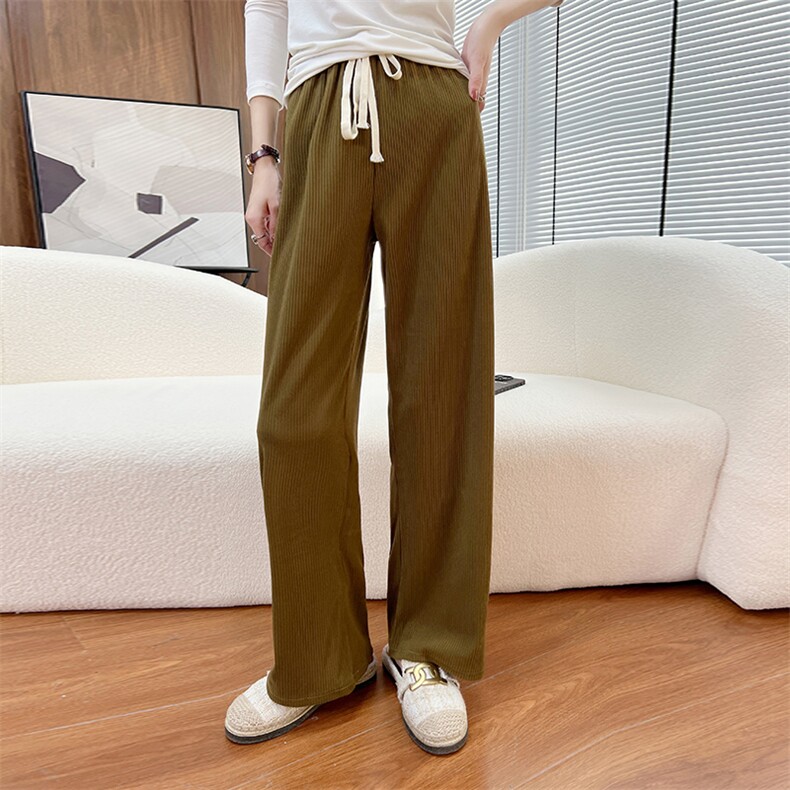 欧棉绒阔腿裤女2024年春秋新款高腰垂感韩版宽松直筒休闲裤，女装休闲裤，圣丽羊绒